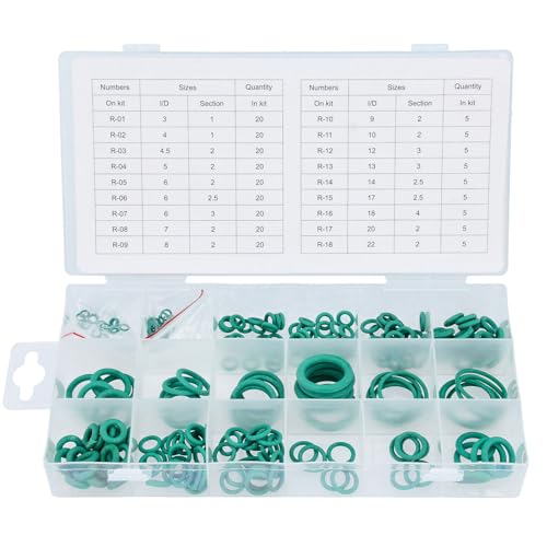 HNBR O-Ring-Sortiment Grün 3-22 mm Ø, 225-tlg. Dichtring-Set R134a Gummi Dichtungen Dichtungsringe Werkzeug Klimaanlage-Klimaanlagen GRÜN von GEPCO Advanced Technology