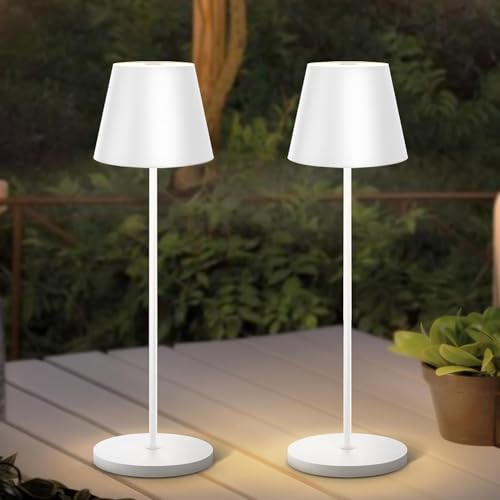 GEPROSMA Metall Tischlampe Kabellos Akku Nachttischlampe 2er Set USB C Aufladbar,Schreibtischlampe ohne Kabel LED Touch Dimmbar,Kleine Tischleuchte Batterie Modern,Lampe Schlafzimmer Wohnzimmer von GEPROSMA