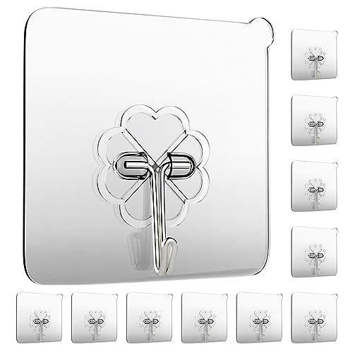 GEPUTING Selbstklebend Haken, 10 Stück Klebehaken Transparent Handtuchhaken 15kg (Max) Klebehaken Extra Stark, Ohne Bohren Klebehaken Haken für Küche Bad Wand & Decke Aufhänger von GEPUTING
