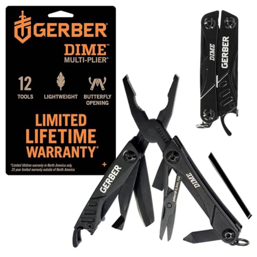 Gerber Multifunktionswerkzeug mit 12 Funktionen, Dime Pocket Multi-tool, Schwarz, 1014030 von Gerber