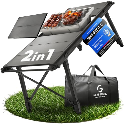 2 in 1Tisch & Grill | Kompakter Klapptisch mit Holzkohlegrill | Höhenverstellbarer Campingtisch für 2-3 Personen | Faltbar & tragbar | Als Balkontisch nutzbar | ideal für Outdoor BBQ oder Picknick 2 in 1Tisch & Grill | Kompakter Klapptisch mit Holzkohlegrill | Höhenverstellbarer Campingtisch für 2-3 Personen | Faltbar & tragbar | Als Balkontisch nutzbar | ideal für Outdoor BBQ oder Picknick von GERBERDING