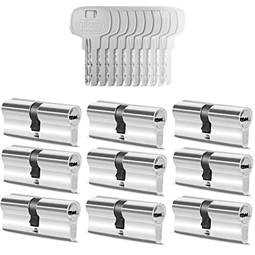 GERCAR 9x Schließzylinder gleichschließend 9 Profilzylinder 35/35 inkl. 45 Schlüssel - 70 mm - Doppelzylinder Türschloss Zylinderschloss gleichschliessendes 9er Set - Länge: 70mm, A:35 B:35 von GERCAR