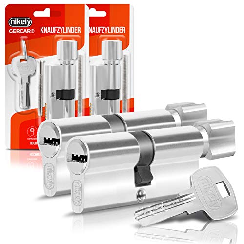 GERCAR Knaufzylinder 30/30 Schließzylinder 2er Set Gleichschließend Zylinderschloss Türschloss - inkl. 10 Schlüssel - Länge: 60mm, A:30 B:30-2er Set von GERCAR