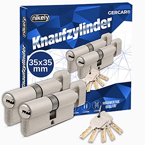 GERCAR Pro 2er Set Knaufzylinder gleichschließend 70mm Schließzylinder mit Knauf 35/35 Zylinder - Messing matt Massiv - inkl. 10 Schlüssel - Wendeschlüssel - Länge: 70 mm, A:35 B:35-2x von GERCAR