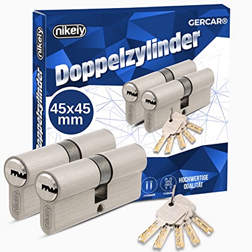 GERCAR Pro 2er Set Profilzylinder gleichschließend 90mm Schließzylinder 45/45 Doppelzylinder Zylinder - Messing matt Massiv - inkl. 10 Schlüssel - Wendeschlüssel - Länge: 90 mm, A:45 B:45-2x von GERCAR