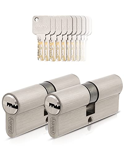 GERCAR Pro 2x Schließzylinder 35/35 gleichschließend Set 2 Profilzylinder inkl. 10 Schlüssel - 70 mm Türschloss Zylinderschloss 2er Zylinder - Länge: 70mm, A:35 B:35 - Messing matt massiv von GERCAR