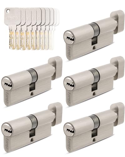GERCAR Pro 5x Knaufzylinder 45/45 gleichschließend Set 5 Schließzylinder mit Knauf inkl. 25 Schlüssel - 90 mm Türschloss Zylinderschloss 5er Zylinder - Länge: 90mm, A:45 B:45 - Messing matt massiv von GERCAR