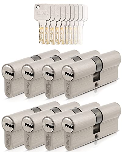 GERCAR Pro 8x Schließzylinder 30/30 gleichschließend Set 8 Profilzylinder inkl. 40 Schlüssel - 60 mm Türschloss Zylinderschloss 8er Zylinder - Länge: 60mm, A:30 B:30 - Messing matt massiv von GERCAR