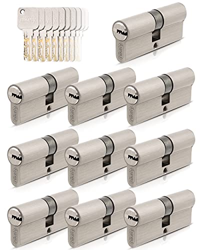 GERCAR Pro Gleichschließend 10x Schließzylinder 40/40 Set 10 Profilzylinder inkl. 50 Schlüssel - 80 mm Türschloss Zylinderschloss 10er Zylinder - Länge: 80mm, A:40 B:40 - Messing matt massiv von GERCAR