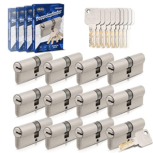 GERCAR Pro Gleichschließend 12x Schließzylinder 40/40 Set 12 Profilzylinder inkl. 60 Schlüssel - 80 mm Türschloss Zylinderschloss 12er Zylinder - Länge: 80mm, A:40 B:40 - Messing matt massiv von GERCAR