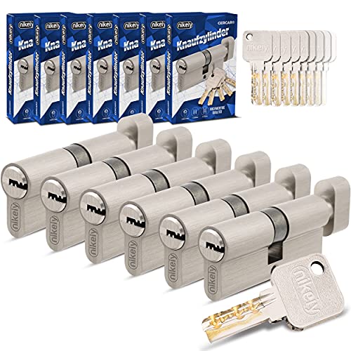 GERCAR Pro Gleichschließend 6 Knaufzylinder 40/40 Set 6x Schließzylinder mit Knauf inkl. 30 Schlüssel - 80 mm Türschloss Zylinderschloss 6er Zylinder - Länge: 80mm, A:40 B:40 - Messing matt massiv von GERCAR