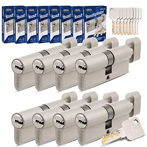 GERCAR Pro Gleichschließend 8 Knaufzylinder 30/30 Set 8x Schließzylinder mit Knauf inkl. 40 Schlüssel - 60 mm Türschloss Zylinderschloss 8er Zylinder - Länge: 60mm, A:30 B:30 - Messing matt massiv von GERCAR