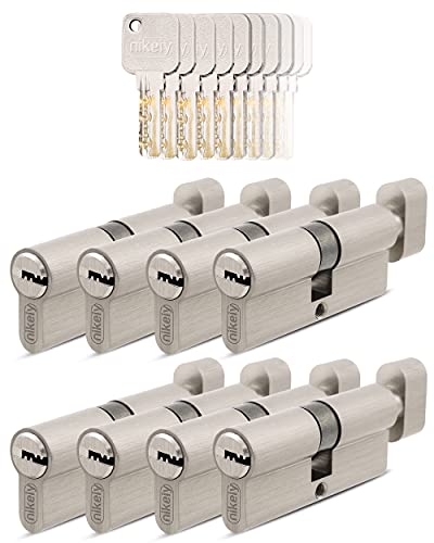 GERCAR Pro Gleichschließend 8 Knaufzylinder 35/35 Set 8x Schließzylinder mit Knauf inkl. 40 Schlüssel - 70 mm Türschloss Zylinderschloss 8er Zylinder - Länge: 70mm, A:35 B:35 - Messing matt massiv von GERCAR