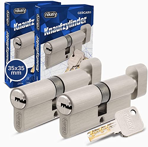 GERCAR Pro Knaufzylinder 35/35 Massiver Schließzylinder gleichschließend mit Knauf - 2er Set Zylinderschloss aus Messing Matt Vernickelt - inkl. 10x Wendeschlüssel - Länge: 70 mm, A:35 B:35-2x GERCAR Pro Knaufzylinder 35/35 Massiver Schließzylinder gleichschließend mit Knauf - 2er Set Zylinderschloss aus Messing Matt Vernickelt - inkl. 10x Wendeschlüssel - Länge: 70 mm, A:35 B:35-2x von GERCAR