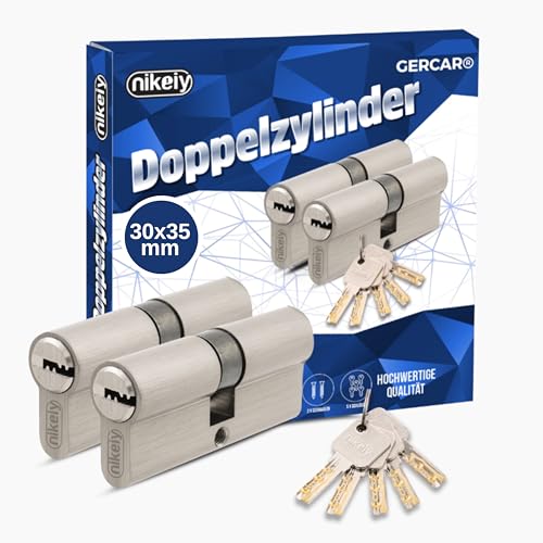 GERCAR Pro Profilzylinder 30/35 Massiver Schließzylinder gleichschließend 2er Set Doppelzylinder Zylinderschloss - Messing matt - inkl. 10 Schlüssel - Wendeschlüssel - Länge: 65 mm, A:30 B:35-2x von GERCAR