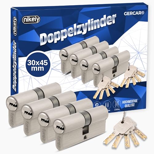 GERCAR Pro Profilzylinder 30/45 Massiver Schließzylinder gleichschließend 4er Set Doppelzylinder Zylinderschloss - Messing matt - inkl. 10 Schlüssel - Wendeschlüssel - Länge: 75 mm, A:30 B:45-4x von GERCAR