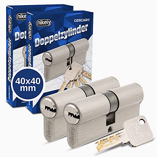 GERCAR Pro Profilzylinder 40/40 Massiver Schließzylinder gleichschließend 2er Set Doppelzylinder Zylinderschloss - Messing matt - inkl. 10 Schlüssel - Wendeschlüssel - Länge: 80 mm, A:40 B:40-2x von GERCAR