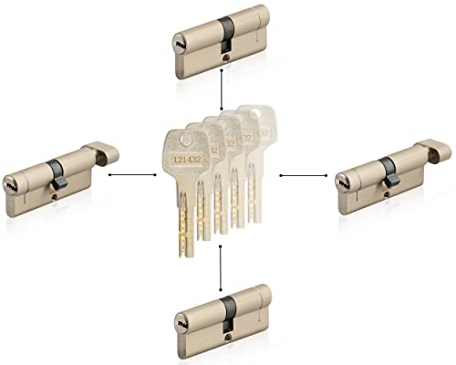 GERCAR Pro Schließanlage 4er gleichschließend nach Wunsch kombinierbar aus 4 Profilzylinder oder Knaufzylinder 60/70 / 80/90 mm inkl. 5 Hauptschlüssel - One Key System frei konfigurieren von GERCAR