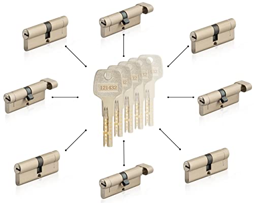 GERCAR Pro Schließanlage 5er gleichschließend nach Wunsch kombinierbar aus 5 Profilzylinder oder Knaufzylinder 60/70 / 80/90 mm inkl. 5 Hauptschlüssel - One Key System frei konfigurieren von GERCAR