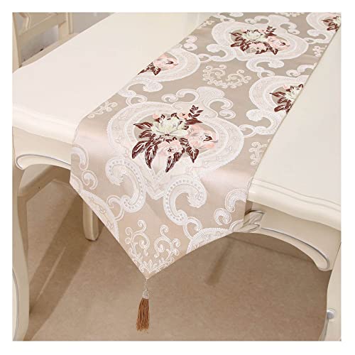 GEREP Exquisite Stickerei Tischläufer Tischband Tischdecke Mit Quasten für Catering, Events, Dinnerpartys, Hochzeit, Partys/Beige / 32x220cm von GEREP