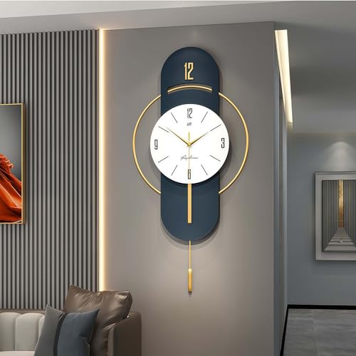GERHWASH Große Moderne Wanduhr ohne Tickgeräusche - 42x84cm Designerstück in blau | Metall-Wanduhr mit pendel für Wohnzimmer & Moderne Räume von GERHWASH