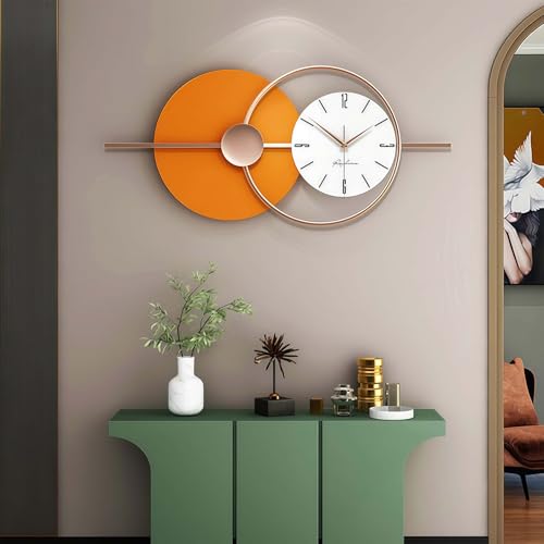 GERHWASH Große Stille Wanduhr Modern Design (80x35cm) - XXL-Metall-Wanduhr aus Metall Kombination | Schickes Wohnzimmer & Büro Dekor in Orange/Weiß Uhr Wand von GERHWASH