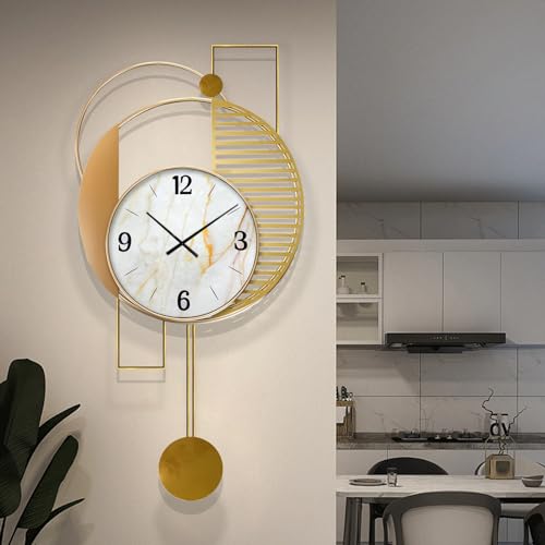 GERHWASH Große Wanduhr für Wohnzimmer - Wanduhr Lautlos Goldene Wanduhr mit Pendel Wanduhr Modern Einfache Uhr Wand - Küchenuhren für Große Wanduhr für Wohnzimmer (E) von GERHWASH