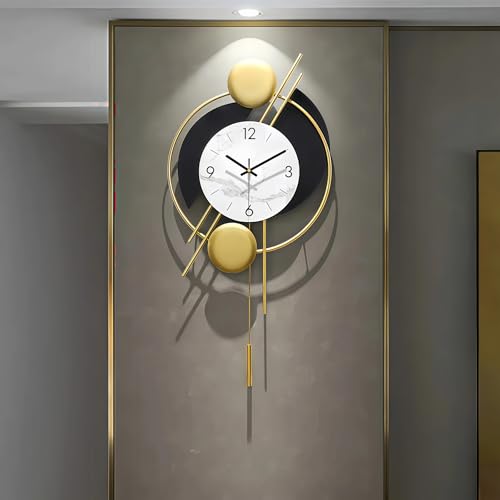 GERHWASH Wanduhr Modern, Große Wanduhr mit Pendel in Schwarz & Gold-72x36cm-Leises Quarzwerk · Präzise Zeitangabe Stilvolles Design für Wohnzimmer & Schlafzimmer von GERHWASH