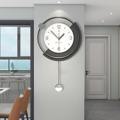 GERHWASH Moderne Wanduhr Metall & Holz Design - 30× 60cm Industrielle Vintage Dekoration Wanduhr Mit Pendel-Minimalistische Ohne Tickgeräusche für Wohnzimmer Küche Büro von GERHWASH