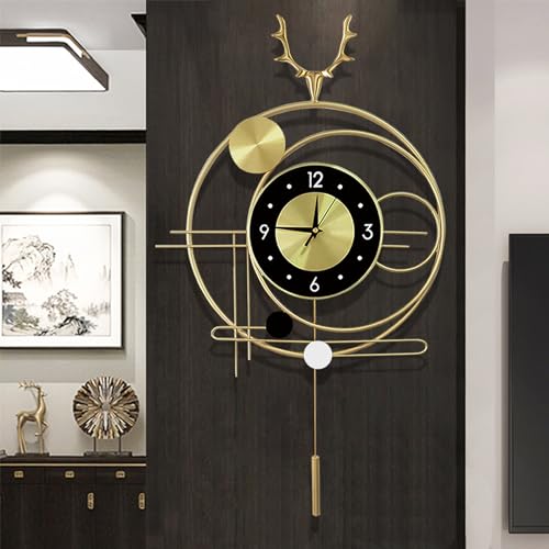 GERHWASH Wanduhr Groß - Wanduhr Lautlos Goldene Wanduhr mit Pendel Wanduhr Modern Einfache Uhr Wand - Küchenuhren für Wohnzimmer Schlafzimmer Büro Wanddeko von GERHWASH