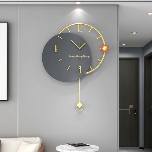 GERHWASH XXL Wanduhr modern Design (52x68cm) - Lautlose Metalluhr in Hochglanzschwarz | Zeitloser Eyecatcher Pendeluhr Wanduhr für Wohnzimmer & Interior im minimalistischen Stil Dekoration Uhr Wand von GERHWASH