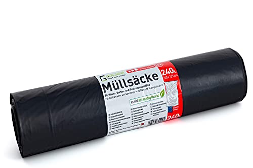 Schwarze Müllsäcke - 10 Stück - Extra Stark & absolut Reißfest - XXL Müllsack - 240 Liter (100 x 125cm) von GERLINOVA