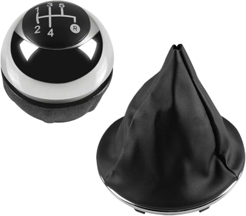 GERLJ Schaltknauf Für Fiat 500 500C 2007-2018 Schaltknauf Gamasche Boot Abdeckung Fall(Chrome 5 speed) von GERLJ