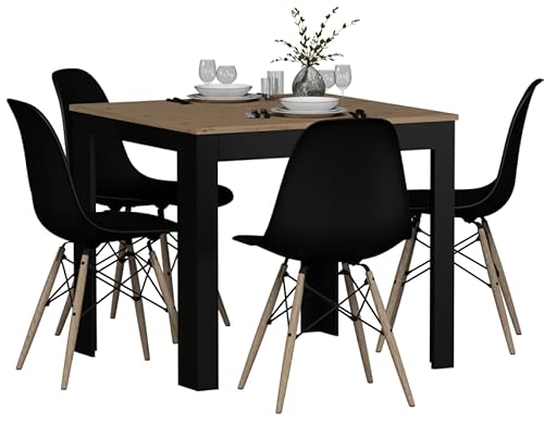 Esszimmer-Set – Moderner skandinavischer Stil – 1 Tisch 80x80 cm mit Platte in Eiche Artisan und schwarzen Beinen + 4 Stühle Osaka in Schwarz mit Holzbeinen – Hergestellt in der EU Esszimmer-Set – Moderner skandinavischer Stil – 1 Tisch 80x80 cm mit Platte in Eiche Artisan und schwarzen Beinen + 4 Stühle Osaka in Schwarz mit Holzbeinen – Hergestellt in der EU von GERMAN