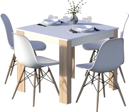 Esszimmer-Set – Moderner skandinavischer Stil – 1 Tisch 80x80 cm mit weißer Platte und Sonoma-Eichenbeinen + 4 Stühle Osaka mit ergonomischem Sitz – Hergestellt in der EU Esszimmer-Set – Moderner skandinavischer Stil – 1 Tisch 80x80 cm mit weißer Platte und Sonoma-Eichenbeinen + 4 Stühle Osaka mit ergonomischem Sitz – Hergestellt in der EU von GERMAN