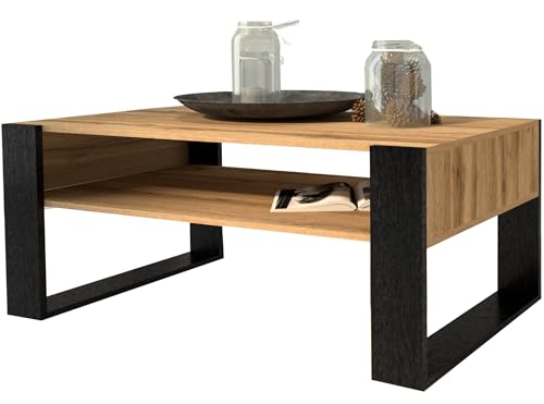 GERMAN Couchtisch TON – Wohnzimmer Tisch 100x50x50 cm, Sofatisch im modernen Loft-Stil, Holzwerkstoff Eiche Artisan mit schwarzem Metallgestell, Couchtisch mit zusätzlicher Ablagefläche GERMAN Couchtisch TON – Wohnzimmer Tisch 100x50x50 cm, Sofatisch im modernen Loft-Stil, Holzwerkstoff Eiche Artisan mit schwarzem Metallgestell, Couchtisch mit zusätzlicher Ablagefläche von GERMAN
