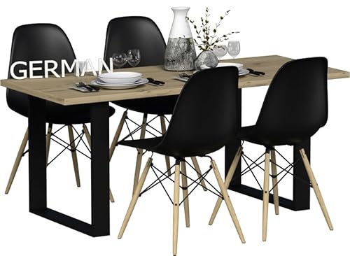 GERMAN Esszimmer-Set LOFT – Moderner Esstisch 120x60 cm mit Platte in Eiche Artisan und schwarzen Beinen + 4 Stühle Osaka in Schwarz mit Holzbeinen – Hergestellt in der EU GERMAN Esszimmer-Set LOFT – Moderner Esstisch 120x60 cm mit Platte in Eiche Artisan und schwarzen Beinen + 4 Stühle Osaka in Schwarz mit Holzbeinen – Hergestellt in der EU von GERMAN