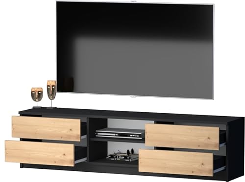 GERMAN TV-Schrank 138 cm – Lowboard mit 4 Schubladen & offener Ablage, Fernsehtisch im modernen Design, TV-Möbel Schwarz Matt/Eiche Craft, Wohnzimmer Kommode mit Stauraum GERMAN TV-Schrank 138 cm – Lowboard mit 4 Schubladen & offener Ablage, Fernsehtisch im modernen Design, TV-Möbel Schwarz Matt/Eiche Craft, Wohnzimmer Kommode mit Stauraum von GERMAN