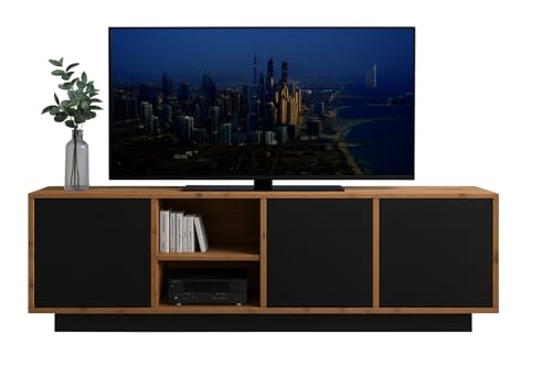 GERMAN TV-Schrank Loft 150 cm – Lowboard im Industrial Design, Fernsehtisch in Eiche Wotan/Schwarz Matt, TV-Möbel mit Regalfächern & Tip-ON Türen, Wohnzimmer Kommode Modern von GERMAN