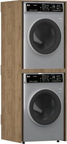 GERMAN Waschmaschinen- und Trocknerschrank – Eiche Craft – Badregal über Waschmaschine & Trockner – 16 mm Laminatplatte, PVC-Kante – Platzsparender Schrank mit Regalböden von GERMAN
