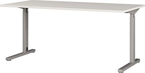 GERMANIA DIE MÖBELMACHER Mechanisch höheneinstellbarer Schreibtisch, für ergonomisches Arbeiten, ideal für Home Office, in Lichtgrau/Silber, 160 x 80 x 80 cm (BxHxT) von GERMANIA DIE MÖBELMACHER