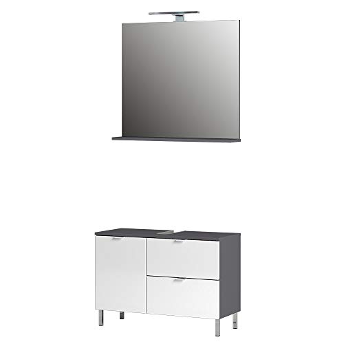 Germania Badezimmer-Set 8337-569 GW-Mauresa, bestehend aus Waschbeckenunterschrank und Spiegel, im Dekor Graphit/Weiß, 80x200x34 cm von GERMANIA DIE MÖBELMACHER