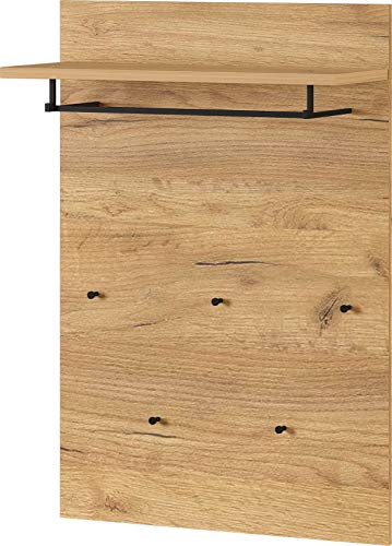 Germania Garderobenpaneel 2794-243 GW-Fremont, in navarra-Eiche-Nachbildung, mit Kleiderstange und fünf Kleiderhaken aus Metall in Schwarz 75 x 110 x 30 cm (B x H x T) von GERMANIA DIE MÖBELMACHER