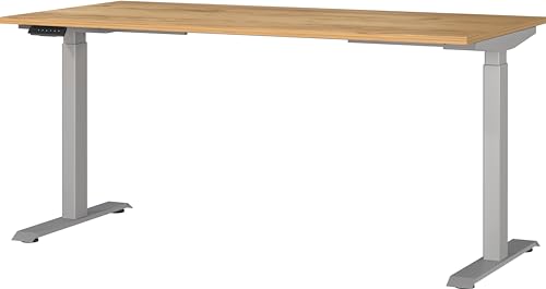 Germania Schreibtisch 7908-641, in Navarra-Eiche-Nb./Silber, EL. höhenverstellb., 160 x 120 x 80 cm (BxHxT) von GERMANIA DIE MÖBELMACHER