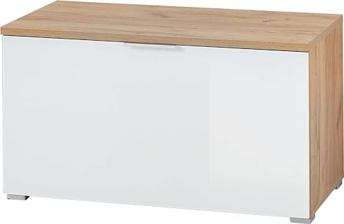 Germania Schuhbank 3972-242 GW-TELDE, in Navarra-Eiche-Nb./Weiß, Klappe mit Glasfront, 89 x 49 x 40 cm (BxHxT) von GERMANIA DIE MÖBELMACHER