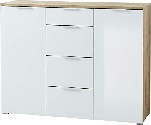 Germania Sideboard 3982-242 GW-TELDE, in Navarra-Eiche-Nb./Weiß, Fronten aus Glas, 134 x 105 x 40 cm (BxHxT) von GERMANIA DIE MÖBELMACHER