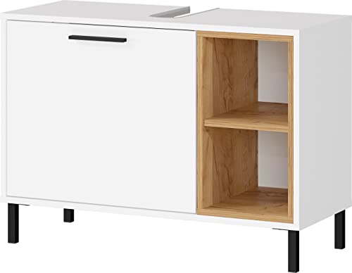 Germania washbasin base cabinet 1786-513 GW-Loria, with one door, metal handle, in white/oak, 80 x 58 x 34 cm (WxHxD) von GERMANIA DIE MÖBELMACHER