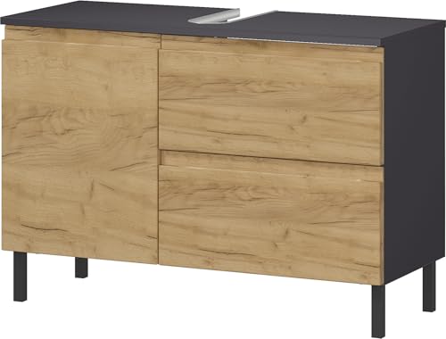 Germania Waschbeckenunterschrank 8243-564 GW-Salinas, in Graphit/Eiche,mit Siphonaussparung, 80 x 56 x 34 cm (BxHxT) von GERMANIA DIE MÖBELMACHER