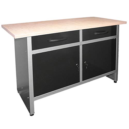 GERMANIA Werkbank mit 2 Schubladen & 2 abschließbaren Türen - 120 x 60 x 85 cm - Werkstatteinrichtung mit Metallgestell und Holz-Arbeitsplatte von GERMANIA Qualitätswerkzeuge