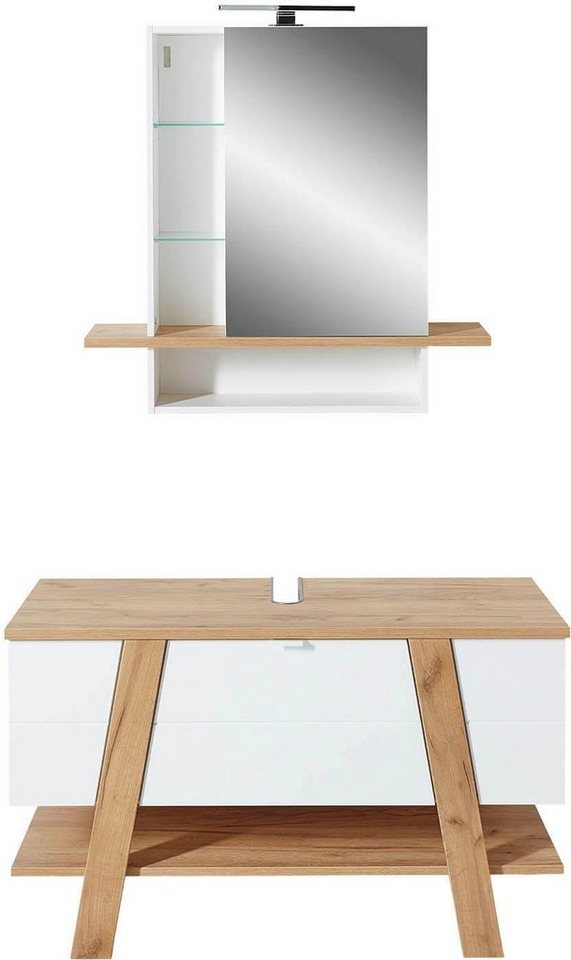 GERMANIA Badmöbel-Set 2-tlg. Badmöbel-Set GW-Avellino, (Set, 2-St), bestehend aus einem Spiegelschrank und einem Waschbeckenunterschrank von GERMANIA